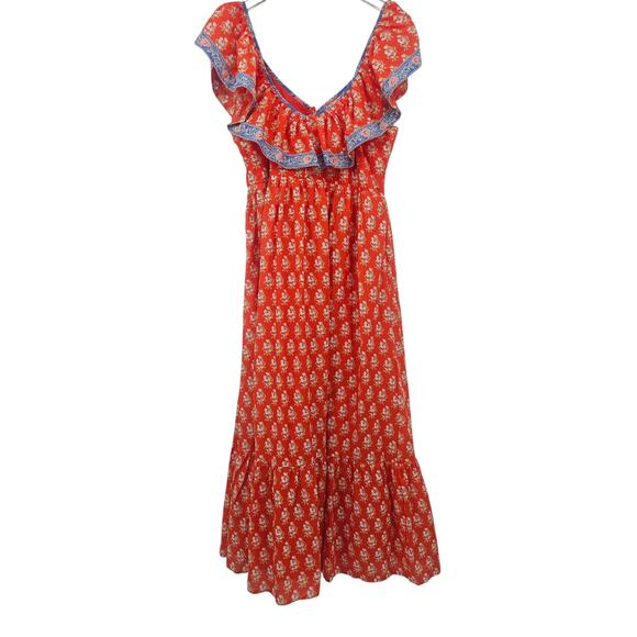 J.Crew Flutter V-neck Maxi in Cerise Cove Red Classic Block Print Dress US 16 - Picture 10 of 12